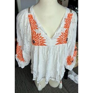 Floreat, Anthropologie, 3/4-slv Boho Embroidered Top, Sz XS